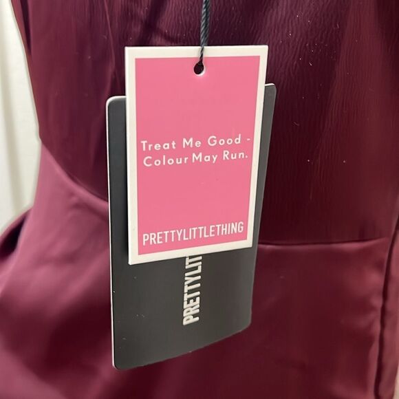 Pretty Little Thing Woman’s Dress Sz 4 Burgundy Strappy Corset Ruched Bodycon - Picture 8 of 12